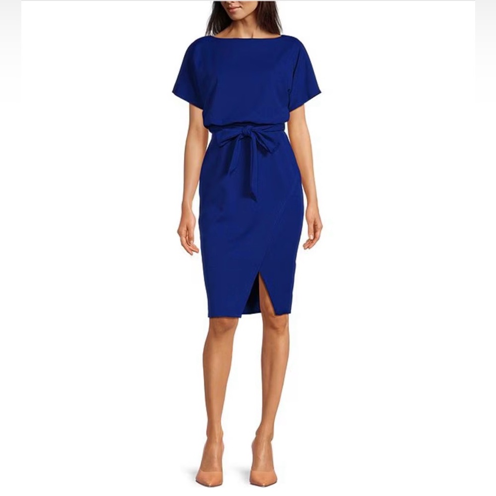 Kensie Royal Blue Midi Dress with Waist Tie
